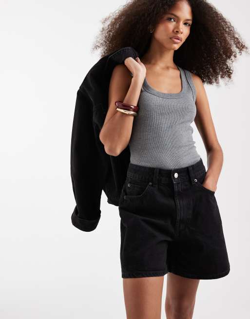 ASOS DESIGN – Svarta dad jeansshorts med tvättad finish, 2 av 5