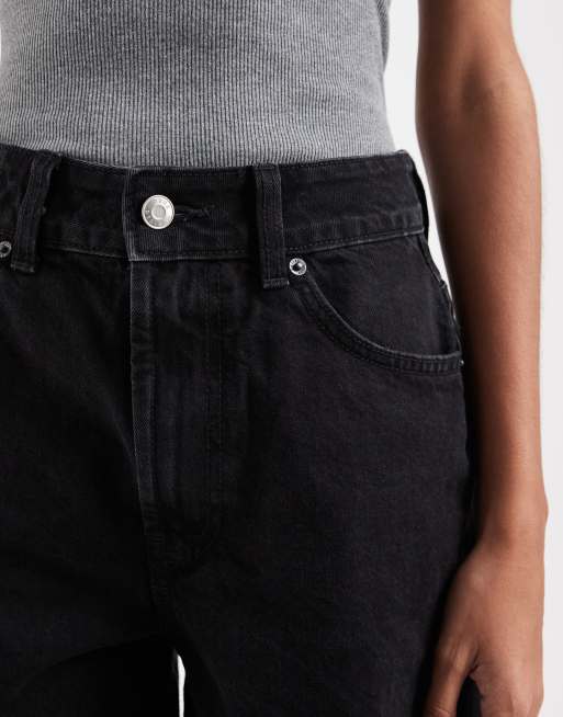 ASOS DESIGN – Svarta dad jeansshorts med tvättad finish, 3 av 5