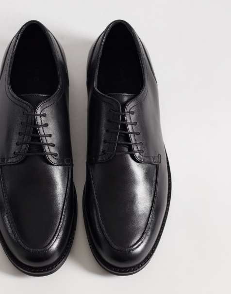 ASOS DESIGN – Svarta derbyskor i läder med snörning och aprondetalj - view 1