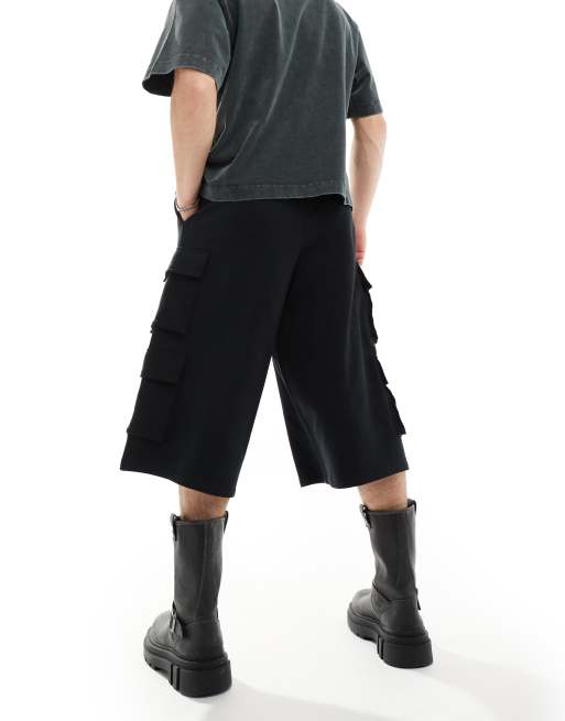 ASOS DESIGN – Svarta fallskärmsshorts med 3/4 längd och 4 fickor, 5 av 5