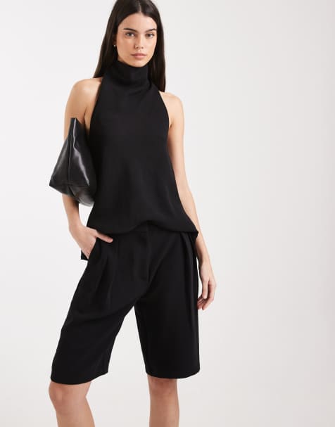 ASOS DESIGN – Svarta, figursydda bermudashorts i lång modell, del av set - view 1