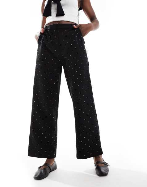 ASOS DESIGN – Svarta, figursydda byxor i ankellängd med värmefixerad strass, del av set - view 1