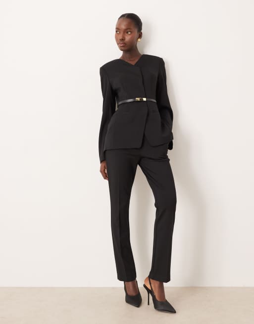 ASOS DESIGN – Svarta, figursydda byxor i ponte med raka ben, del av set , 2 av 5