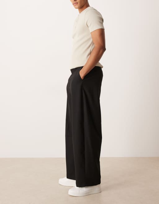ASOS DESIGN – Svarta, figursydda byxor i ylleblandad twill med barrelben, 3 av 5