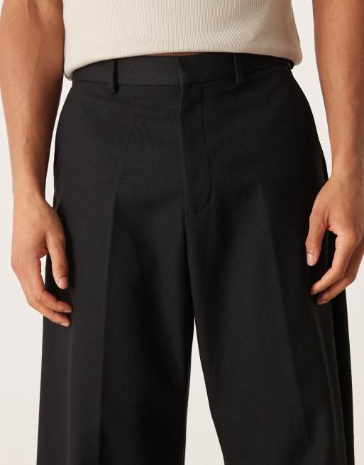 ASOS DESIGN – Svarta, figursydda byxor i ylleblandad twill med barrelben, 4 av 5