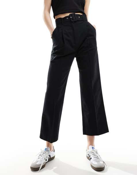 ASOS DESIGN – Svarta, figursydda linnebyxor med skärp - view 1