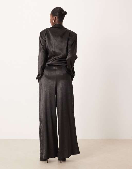 ASOS DESIGN – Svarta, figursydda och ostrukturerade palazzobyxor, del av set , 5 av 5