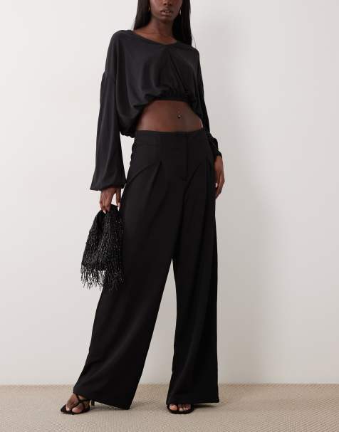 ASOS DESIGN – Svarta, figursydda, slouchy byxor i åtsmitande twill med vida ben - view 1