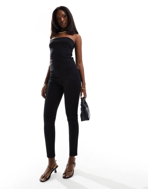 ASOS DESIGN – Svarta, figursydda, smala byxor i ponte