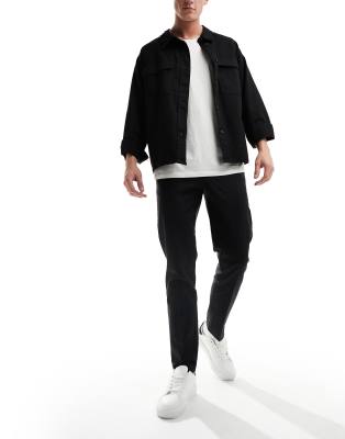 ASOS DESIGN – Svarta finbyxor i linnemix med smal passform - view 1