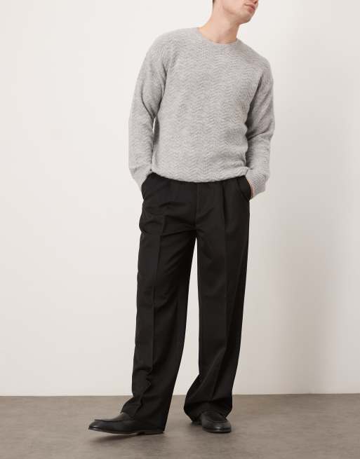 ASOS DESIGN smart wide leg pants with front pleat in black