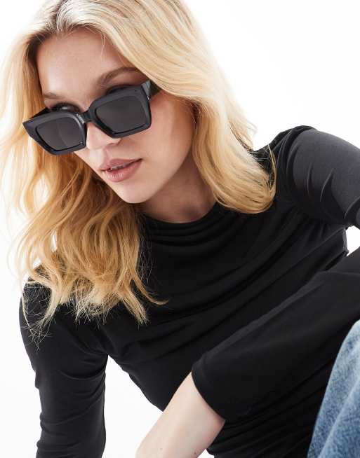 ASOS DESIGN – Svarta, fyrkantiga solglasögon med fasade kanter