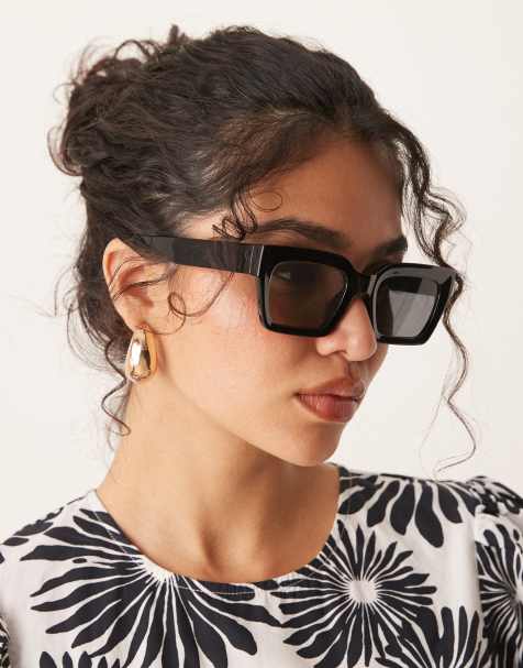 ASOS DESIGN – Svarta, fyrkantiga solglasögon med fasade kanter - view 1