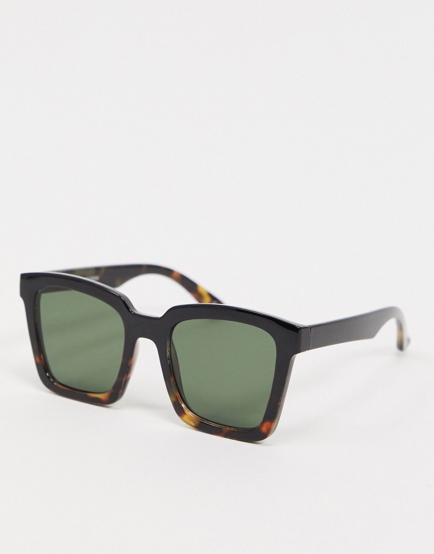 ASOS DESIGN – Svarta fyrkantiga solglasögon med grova bågar och tonat spräckligt mönster