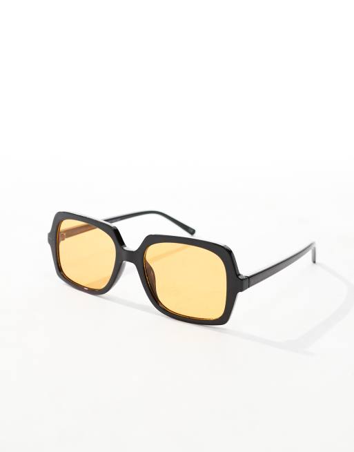 ASOS DESIGN – Svarta, fyrkantiga solglasögon med orange glas, 2 av 4