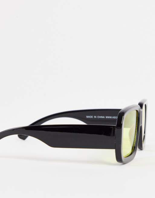 ASOS DESIGN – Svarta, fyrkantiga, stora solglasögon med bärnstensfärgade glas, 2 av 4