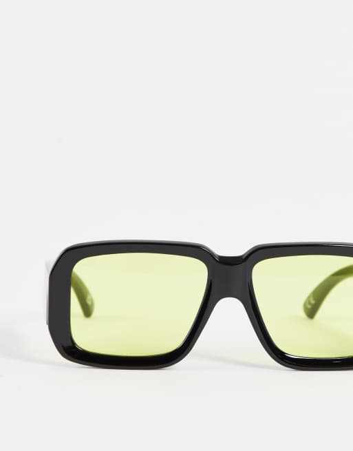 ASOS DESIGN – Svarta, fyrkantiga, stora solglasögon med bärnstensfärgade glas, 4 av 4