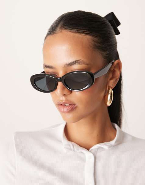 ASOS DESIGN – Svarta, glansiga, ovala solglasögon - view 1