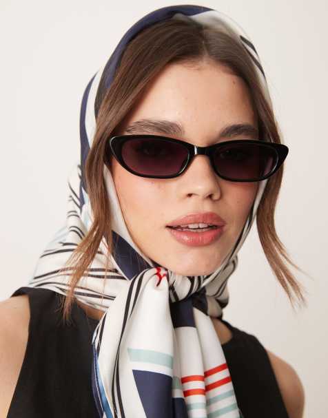 ASOS DESIGN – Svarta, glansiga, smala solglasögon i cateye-modell - view 1