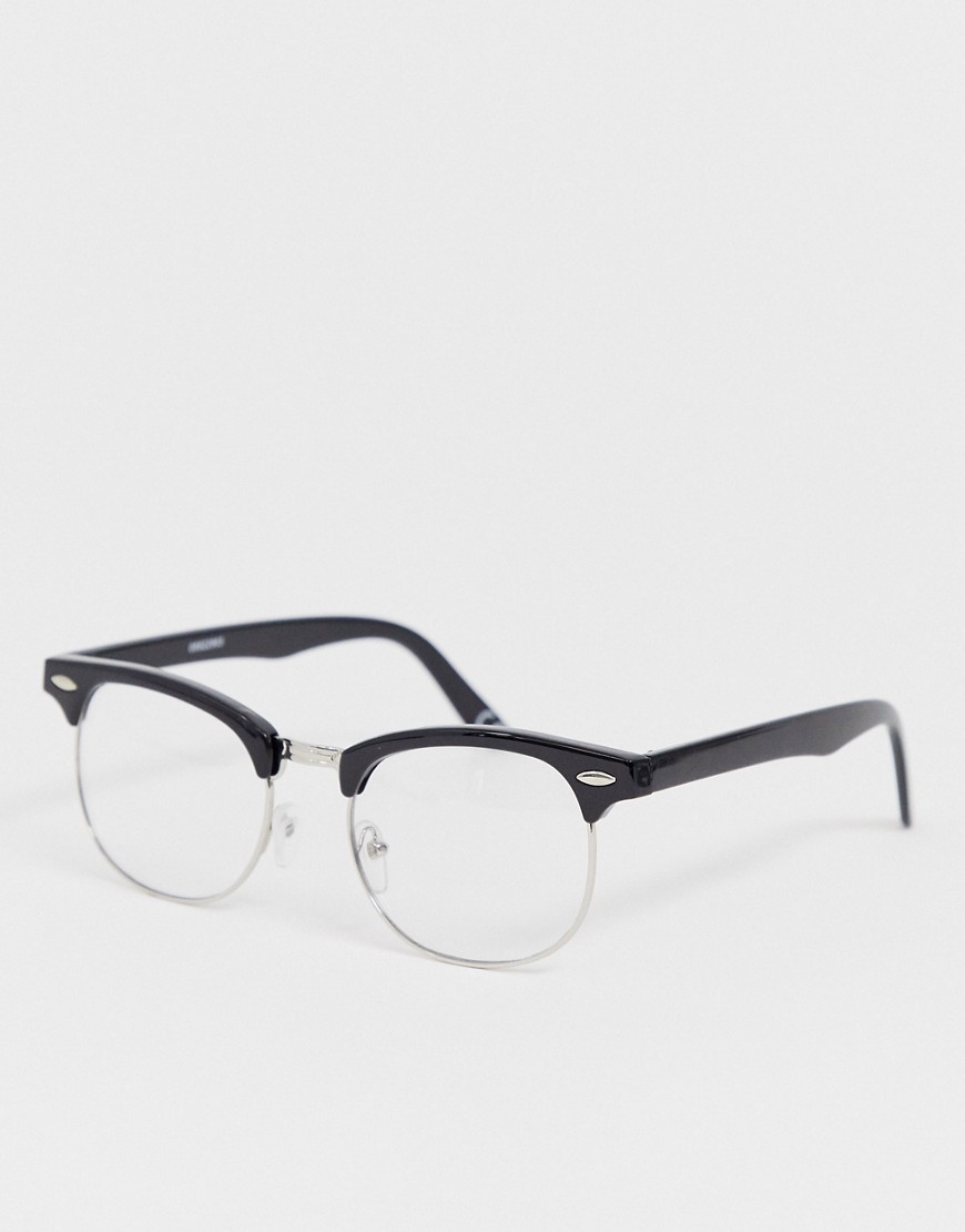 ASOS DESIGN – Svarta glasögon i retrostil med genomskinliga bågar