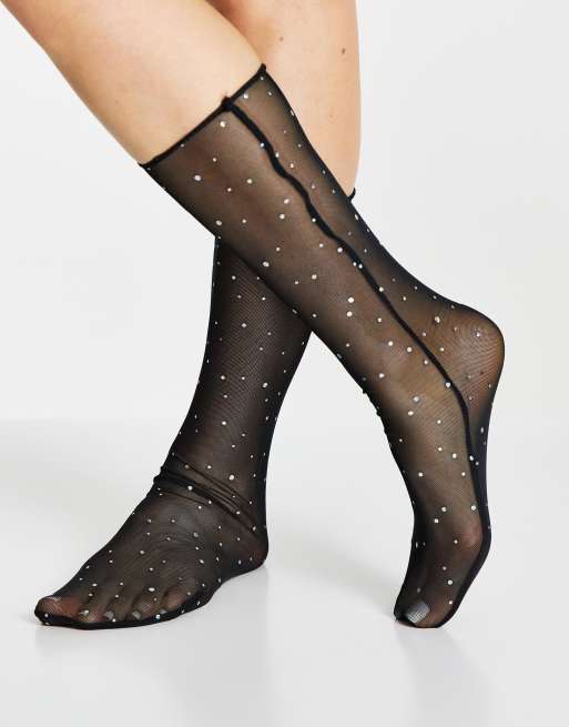 ASOS DESIGN – Svarta glittriga ankelstrumpor i mesh