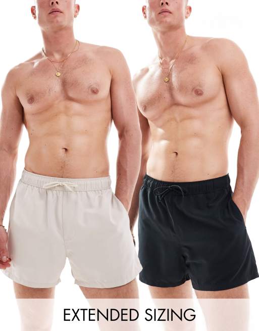ASOS DESIGN – Svarta/gräddvita badshorts i kortade längd, 2-pack