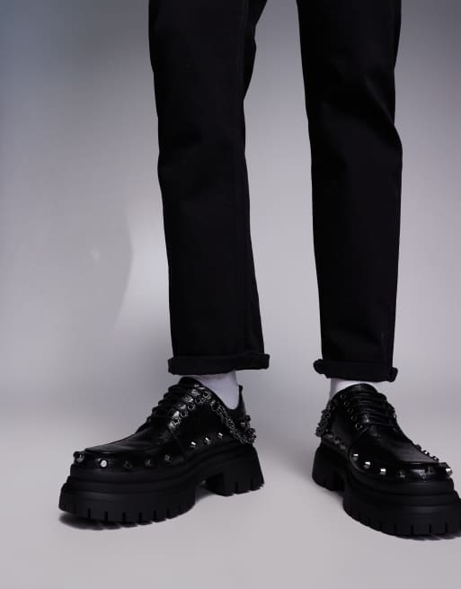 ASOS DESIGN – Svarta grova skor med snörning och metalldetaljer, 3 av 4