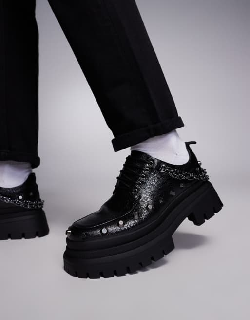 ASOS DESIGN – Svarta grova skor med snörning och metalldetaljer, 4 av 4