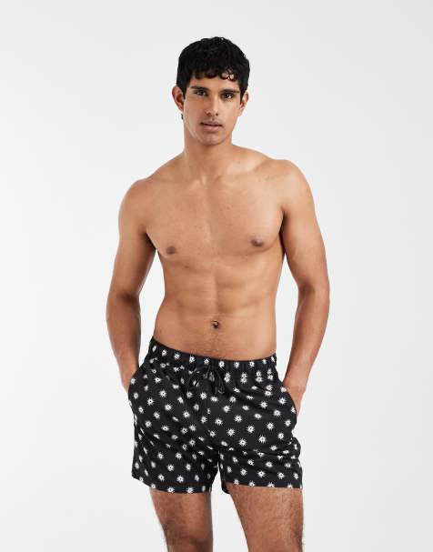 ASOS DESIGN – Svarta, halvlånga badshorts med mikromönster - view 1