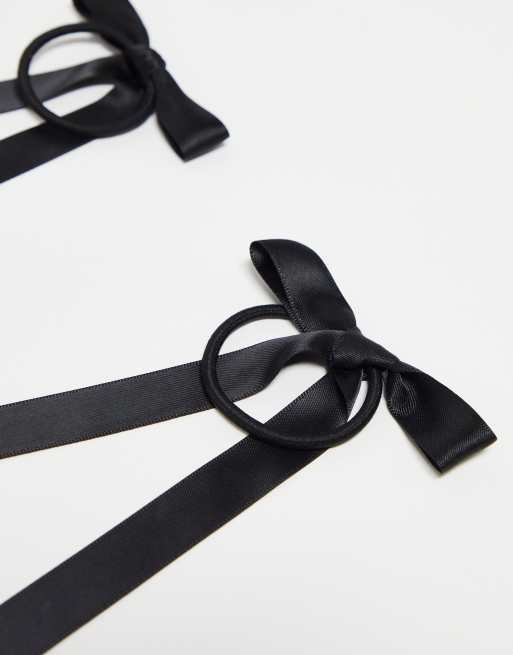 ASOS DESIGN – Svarta hårsnoddar med rosett av satin, 2-pack, 3 av 4