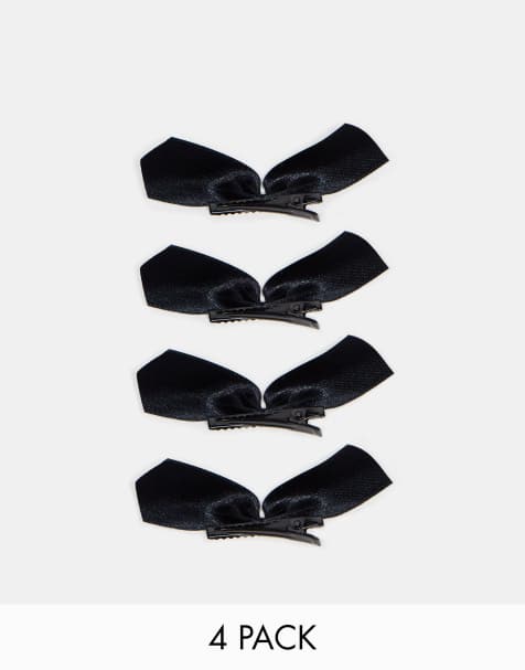 ASOS DESIGN – Svarta hårspännen med rosett av satin, 4-pack - view 1