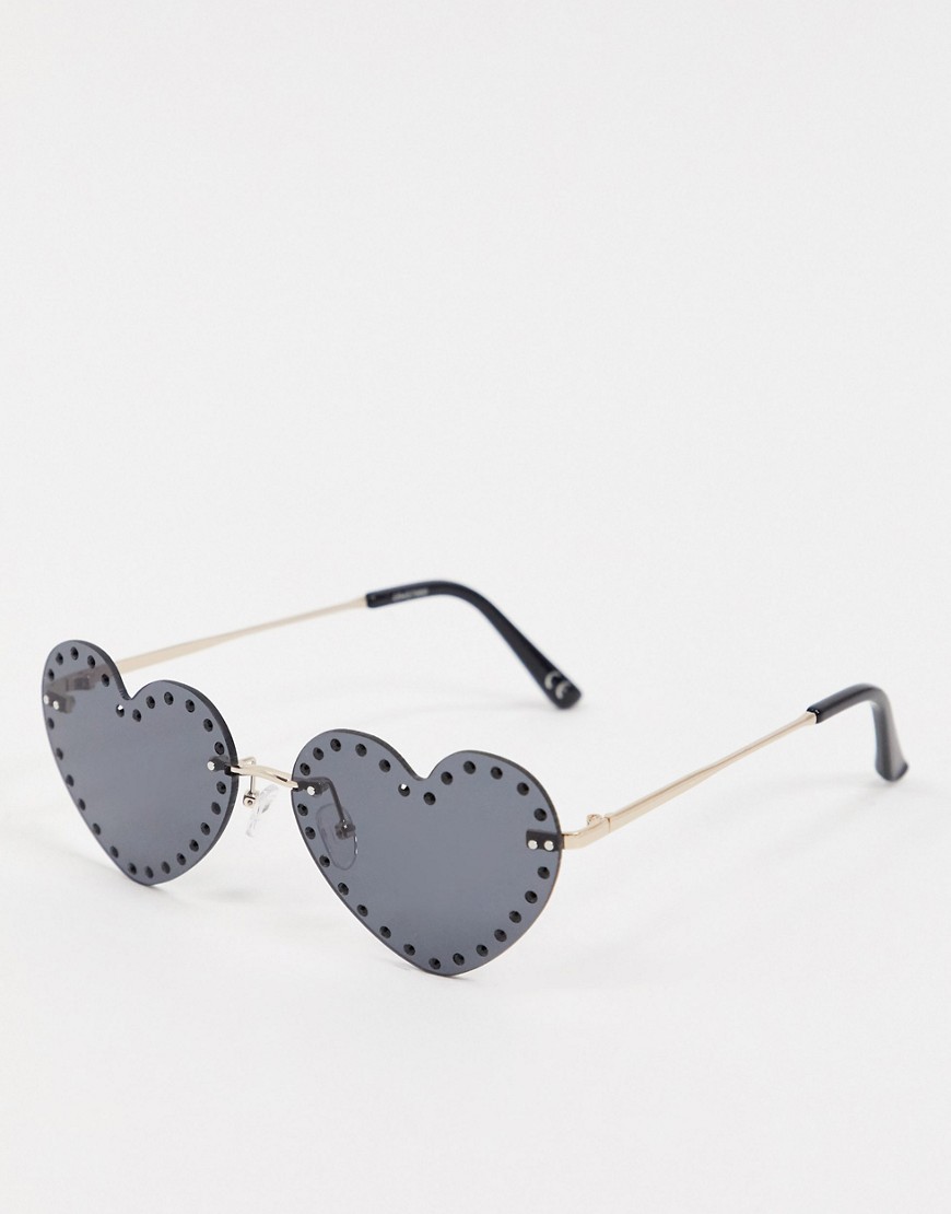 ASOS DESIGN – Svarta hjärtformade solglasögon med strass-Guld