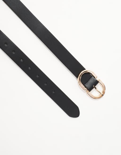 ASOS DESIGN – Svarta jeans med höft- och midjeskärp med guldfärgat spänne , 2 av 3