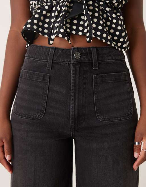ASOS DESIGN – Svarta jeans med hög midja, vida ben och fickor framtill , 4 av 5