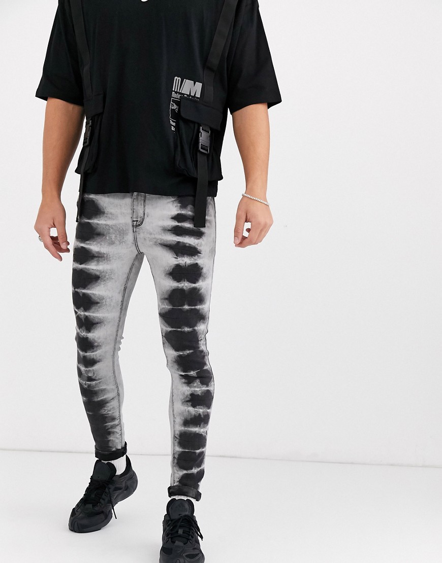 ASOS DESIGN – Svarta jeans med spray on-passform och batikmönster i extra stretchigt material
