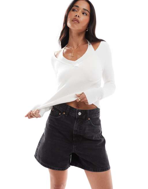 ASOS DESIGN – Svarta jeansshorts i dad-modell med tvättad finish, 5 av 5