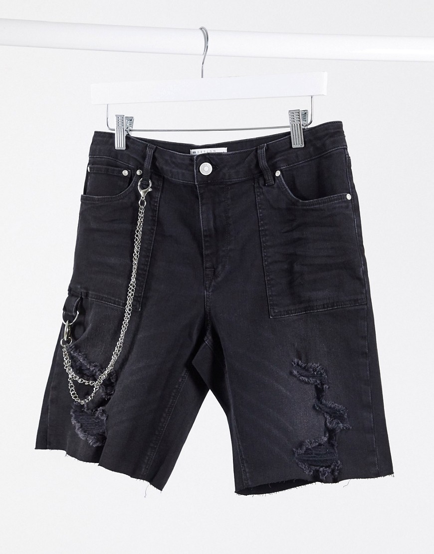 ASOS DESIGN – Svarta jeansshorts i skinny fit med kedja