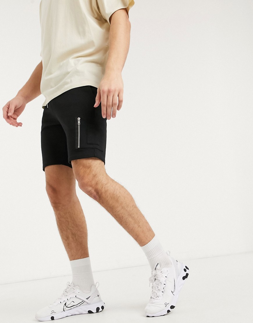 ASOS DESIGN – Svarta jersey-shorts med MA1-ficka och extra smal passform