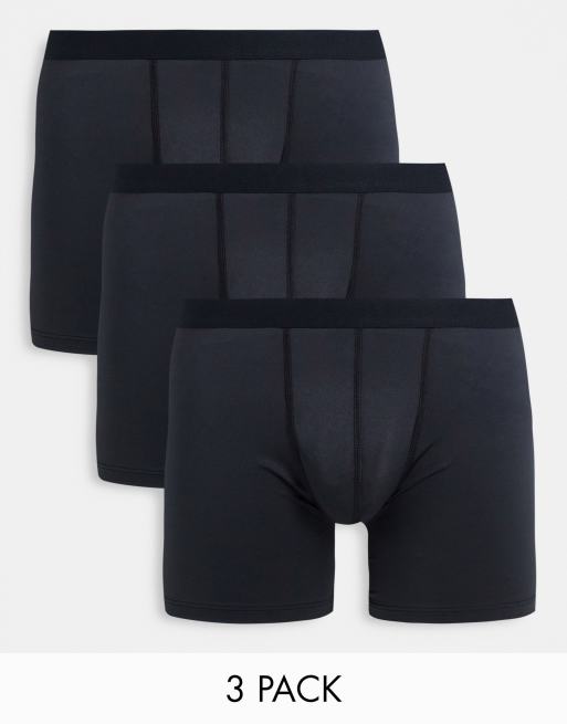 ASOS DESIGN – Svarta kalsonger av mikrofibrer med längre ben i 3-pack