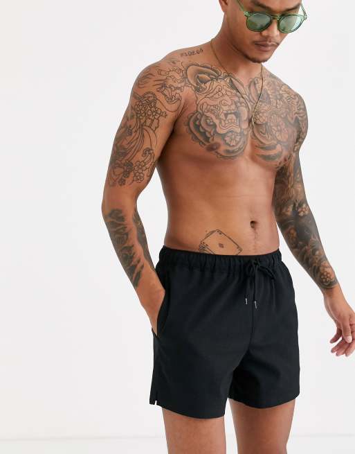ASOS DESIGN – Svarta korta badshorts i bäckebölja