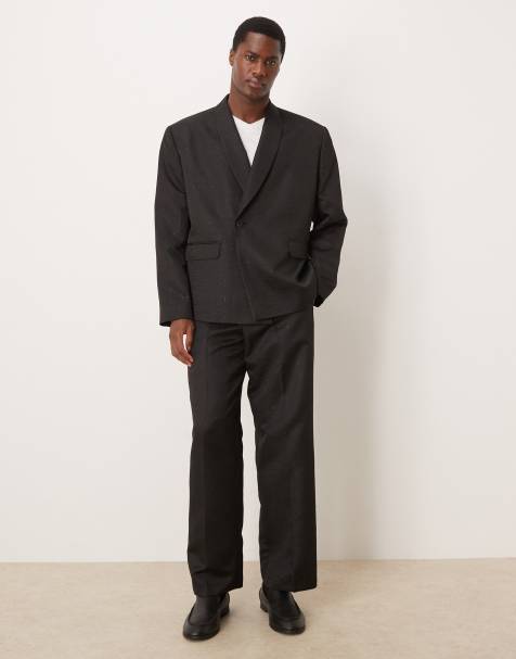 ASOS DESIGN – Svarta kostymbyxor i mikromaterial med paljetter, del av kostym - view 1