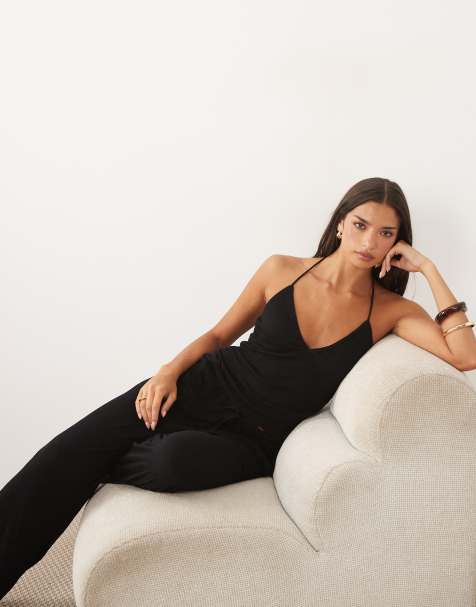 ASOS DESIGN – Svarta, krinklade byxor med vida ben och dragsko, del av set - view 1