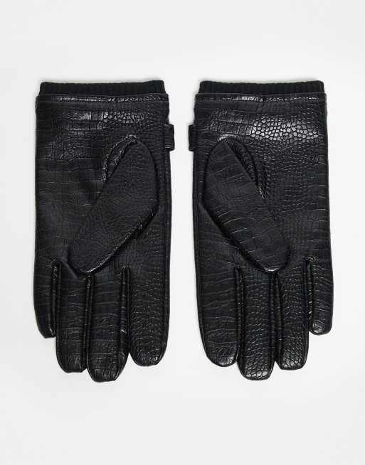 ASOS DESIGN – Svarta, krokodilskinnsmönstrade finhandskar i läderimitation, 2 av 3