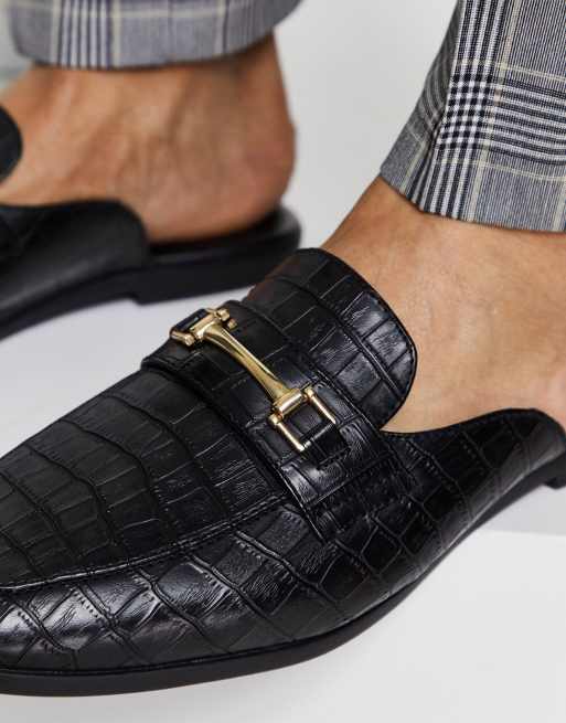 ASOS DESIGN – Svarta krokodilskinnsmönstrade loafers i läderimitation med öppen häl , 2 av 4
