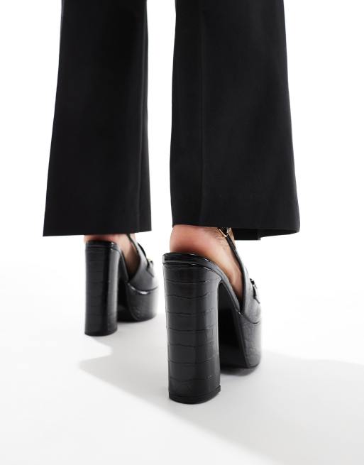 ASOS DESIGN – Svarta, krokodilskinnsmönstrade loafers med platå och blockklack, 2 av 4