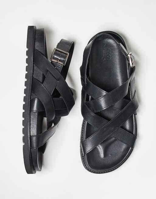 ASOS DESIGN – Svarta lädersandaler med korsade remmar, 2 av 4