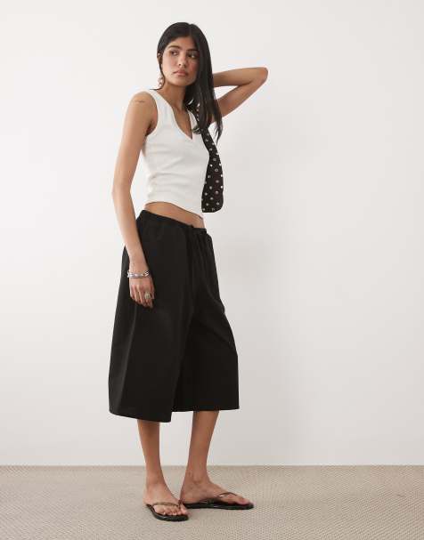 ASOS DESIGN – Svarta, långa bermudashorts i linne - view 1
