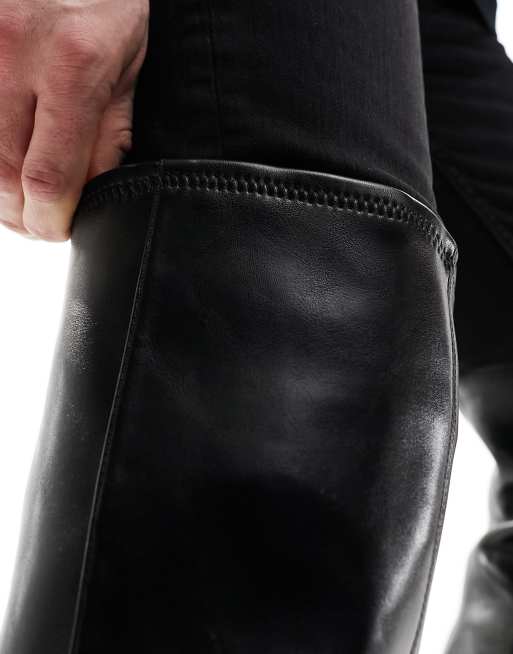 ASOS DESIGN – Svarta lårhöga chelseaboots med klackar och grov sula, 3 av 4