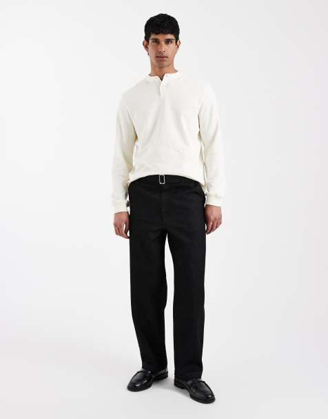 ASOS DESIGN – Svarta, lediga, raka jeans med skärp - view 1