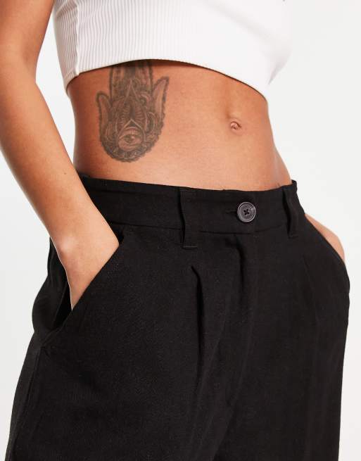 ASOS DESIGN – Svarta linnebyxor med raka ben och avslappnad passform, 3 av 4